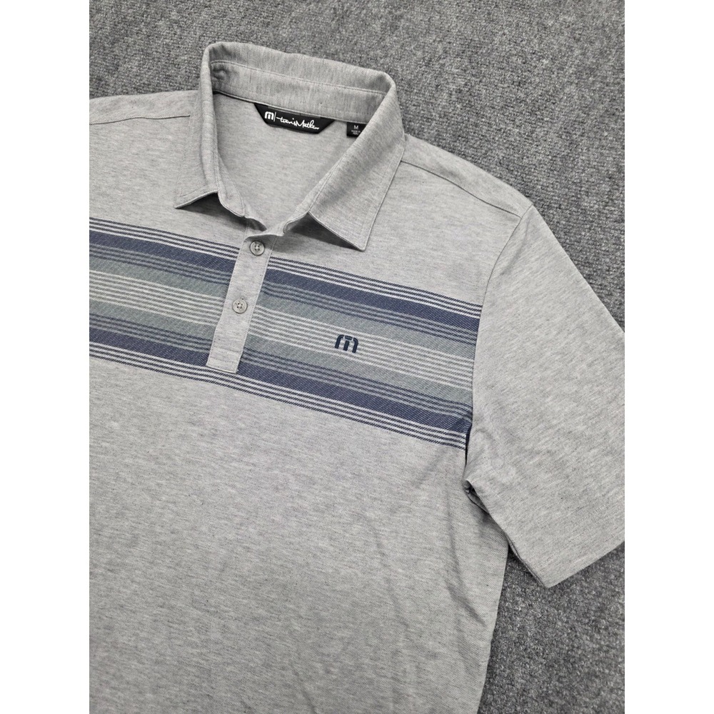 Travis‎ Mathew Bankroll Men's M Golf Polo Striped Heather Grey